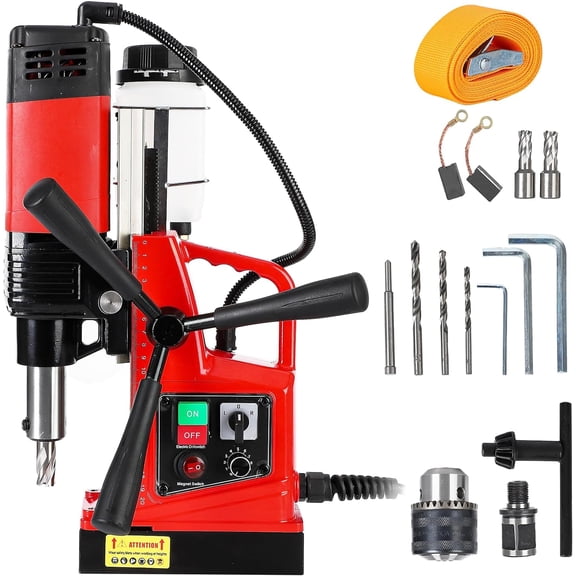 1300W Magnetic Drill Press - 1.57in Boring Diameter 700 RPM 10-Speed Reversible Tapping Mag Drill with 2 Drill Bits Portable Electric Drilling Machine for Metal and Home Improvement