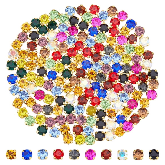 1300pcs Glass Sew on Rhinestone Multi-Strand Links Golden Flat Round Mixed Color 4x3mm Hole: 0.7mm