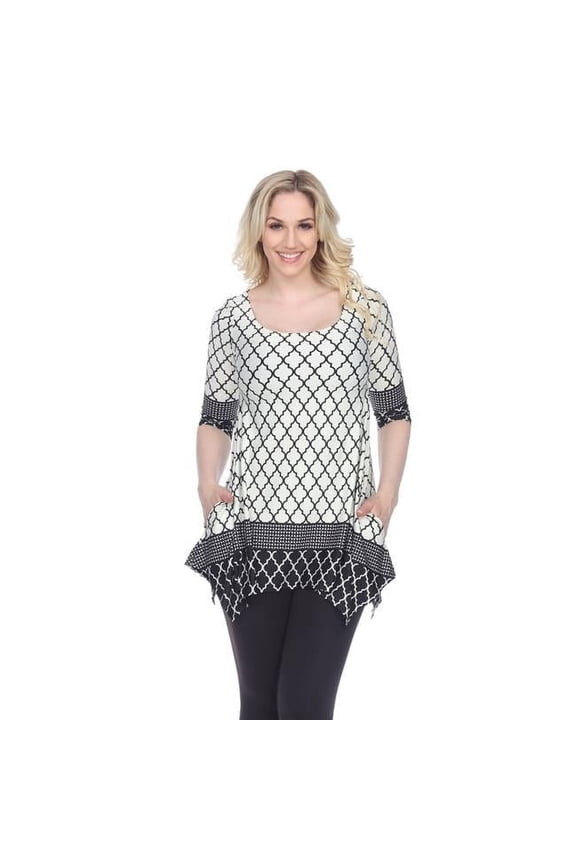 1301-157-M Aicha Tunic Top, White & Black - Medium