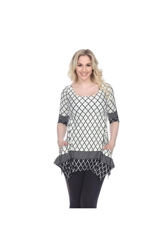 1301-157-XL Aicha Tunic Top, White & Black - Extra Large