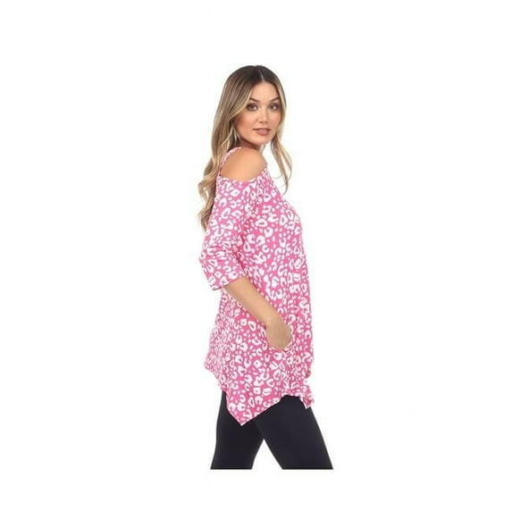 1305-300-XL Leopard Cold Shoulder Tunic Top, Pink - Extra Large