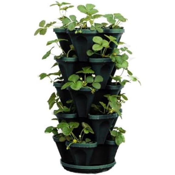 1305-HG 5-Tier Stackable Strawberry, Herb, Flower, & Vegetable Planter - Vertical Gardening Indoor / Outdoor Stacking Garden Pots Hunter Green, 22.5 Quarts