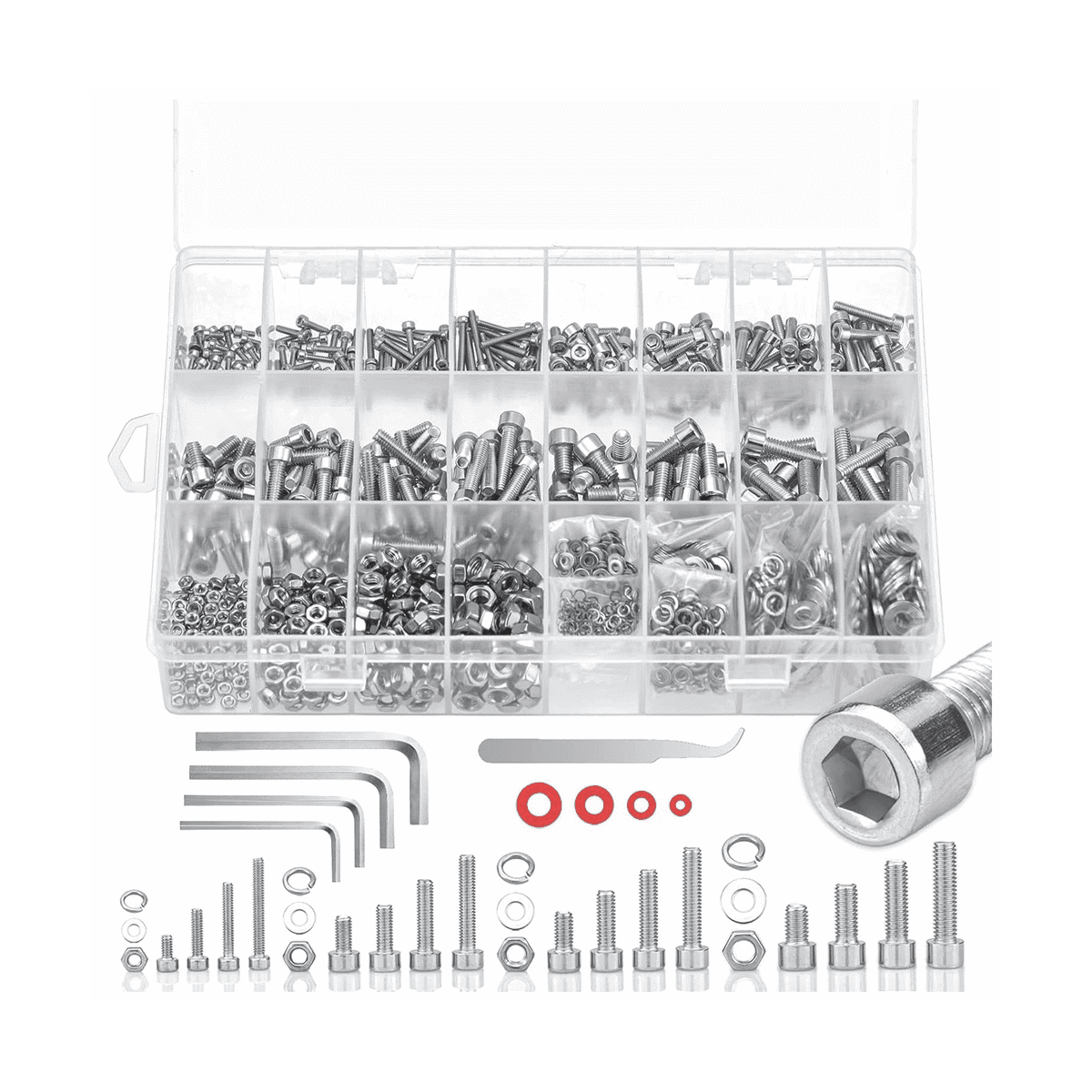 1305Pcs Metric Screw Aassortment, Bolts and Nuts Kit M2-M5 Hex Socket ...