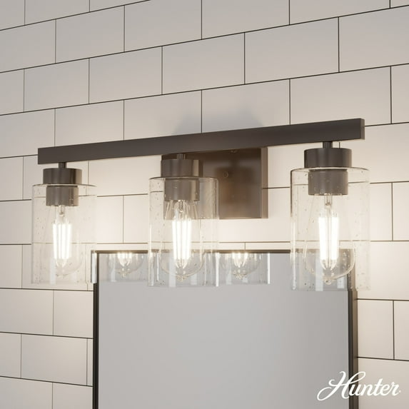 Hunter - Hartland 3-light Noble Bronze, Medium Size Vanity Light, Dimmable, Transitional Style, for Bedrooms, Dining, Living Rooms - 13079