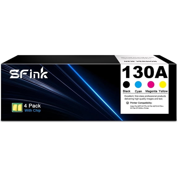 130A 4 Pack Toner Cartridges(Black Cyan Yellow Magenta)Compatible for HP130A CF350A CF351A CF352A CF353A for Color Laserjet Pro MFP M176n M177fw Printer