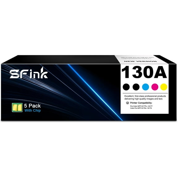 130A 5 Pack Toner Cartridges(2Black Cyan Yellow Magenta)Compatible for HP 130A CF350A CF351A CF352A CF353A for Color Laserjet Pro MFP M176n M177fw Printer