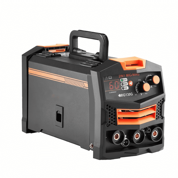 130A MIG Welder, Synergic Gas/Flux Core Welder Machine, 110V IGBT Inverter, Digital Display, Portable Multi-Process Welder for Steel, Stainless Steel