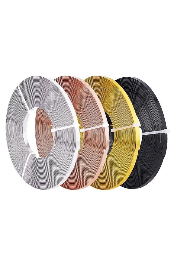 130FT 4-Colors Aluminum Flat Wire (5mm Wide) Silver Gold Bendable Craft Wire for Bezel Jewelry Earring Ring MakingDIY