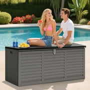 130Gal Deck Box for Outdoor, 490L Waterproof Storage Box for Pool Accessories, Patio Outdoor Storage Bench Furniture for Garden, Gray