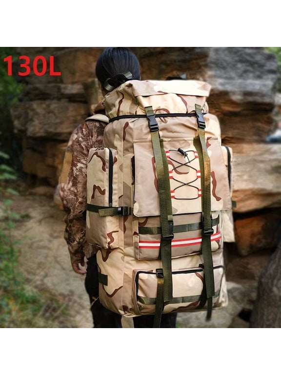 130L Extra Large Outdoor Camping Backpack, Expandable Oxford Cloth Mountaineering Backpack, Large Capacity Tactical Backpack, Suitable for Hiking, Mountaineering, Camping, and Travel