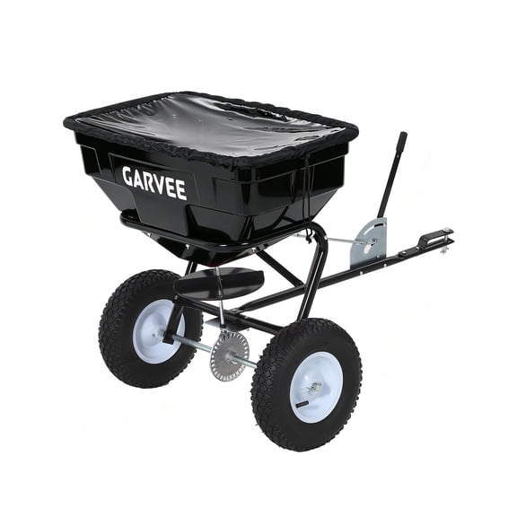 130LB Tow Behind Broadcast Heavy-Duty Spreader with 012 ft Coverage | 20 Level Adjustable Flow Gauge,Universal Tow Hitch,All Terrain Pneumatic Wheels,Anti Rust Hopper