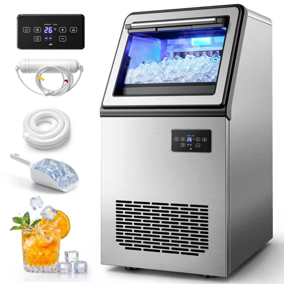 130LBS/24H Commercial Ice Maker Machine Ice Maker Commercial Adjustable Thin Medium Thick Ice Timer Self-Cleaning,Quiet Operation for Home,Restaurant,Bar
