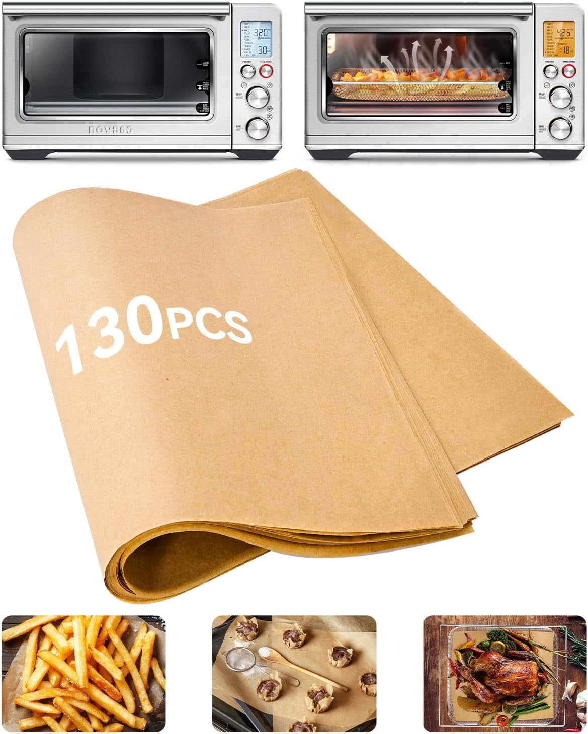 130PCS Air Fryer Liners Disposable Compatible with Breville Smart Convection Oven Air Fryer BOV860BSS, Parchment Paper Baking Sheets Accessories for Smart Oven BOV860-Series