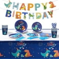 thumbnail image 1 of 130PCS Dinosaur Birthday Party Supplies, Dinosaur Themed Birthday Party Decor for Boys Girls, Including Plates, Cups, Napkins, Tableware, Tablecloth, Banners Serves 16, 1 of 4