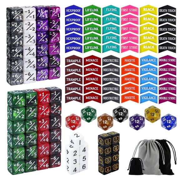 130PCS MTG Keyword Counters Tokens & MTG Life Counter Dice Set for Magic The Gathering, MTG CCG Card Gaming Accessories