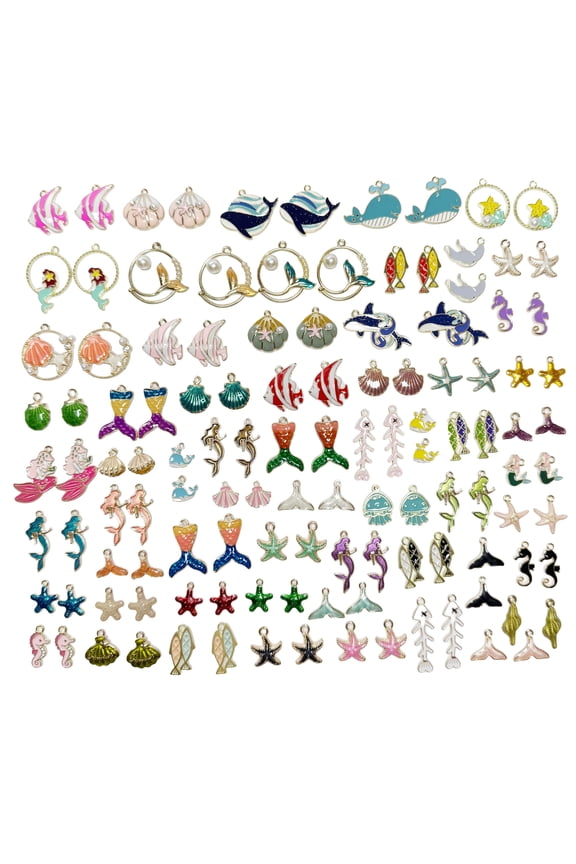 130PCS Ocean Theme Enamel Charms Set, Mixed Gold Plated Sea Animal Pendants for Jewelry Making, Assorted Mermaid, Starfish, Shell, and Fish Charms for DIY Necklaces, Bracelets, and Earrings