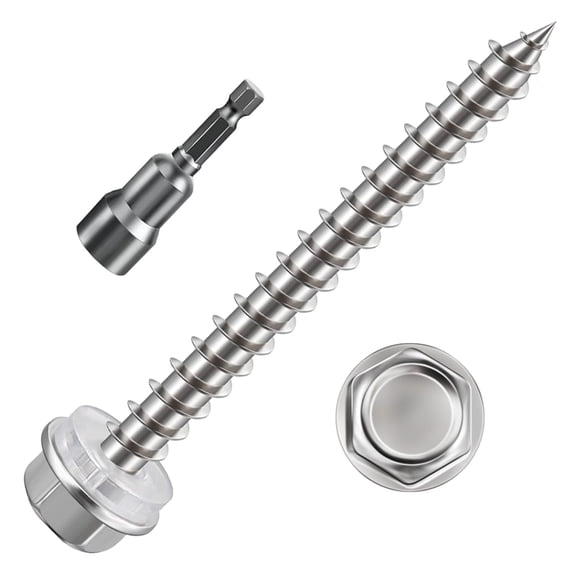 (130Pcs)#10x1-1/2 Self-Tapping Screws for Wood 410 Stainless Steel Hexagon Head Quick Tapping