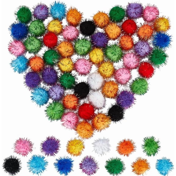 130Pcs 13 Colors Large Bulk Pompom Balls 30mm Fibre Soft Fluffy Round Fuzzy Tinsel Sparkle Ball Glitters Cat Kitten Chase Pompoms