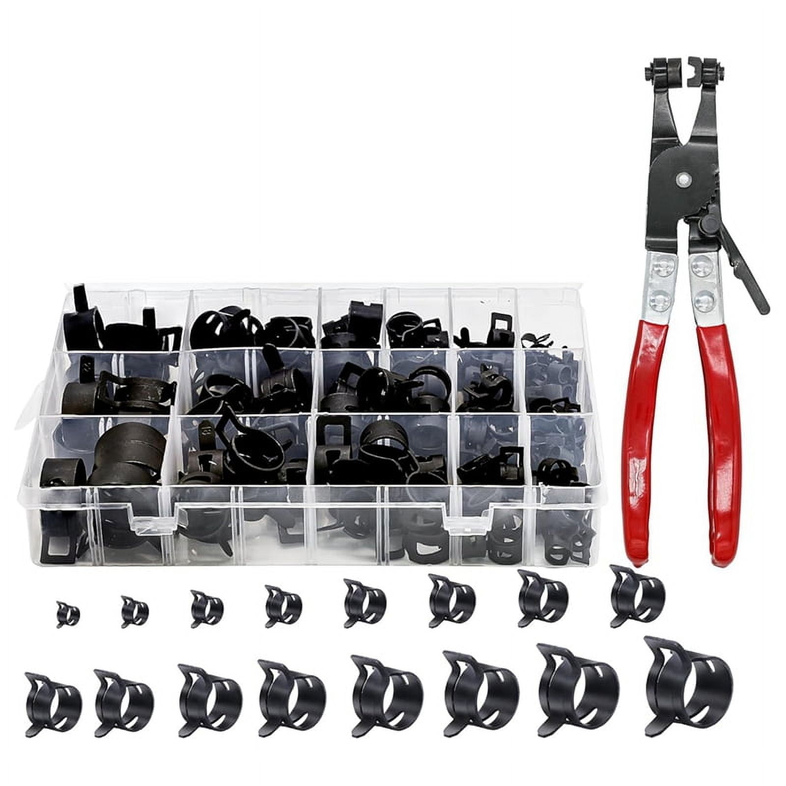 130Pcs 6-25mm Spring Band Hose Clamps with Swivel Hose Clamp Plier Assortment Kit,Constant Tension Hose Clamp Line