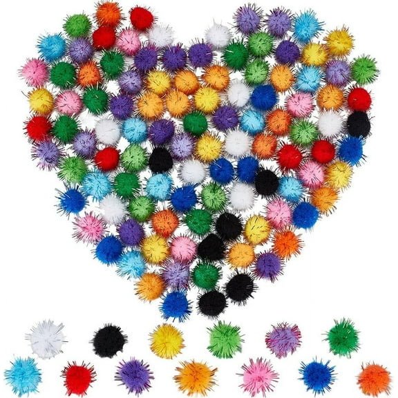 130Pcs Glitter Pom Poms Tinsel Pompom Bulk Colorful 15mm Fibre Sparkle Ball Soft Fluffy Decor Round Fuzzy Tinsel Balls Glitters Pompoms for DIY Art Crafting Cat Pet Christmas Party Decor