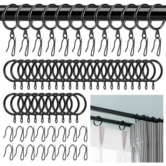 130Pcs Iron Hook Hangers Curtain with 130Pcs Curtain Hooks for Curtain Hanging Holder Mixed Shapes Black Hook Hangers: 49x37x3.5~8.5mm for DIY