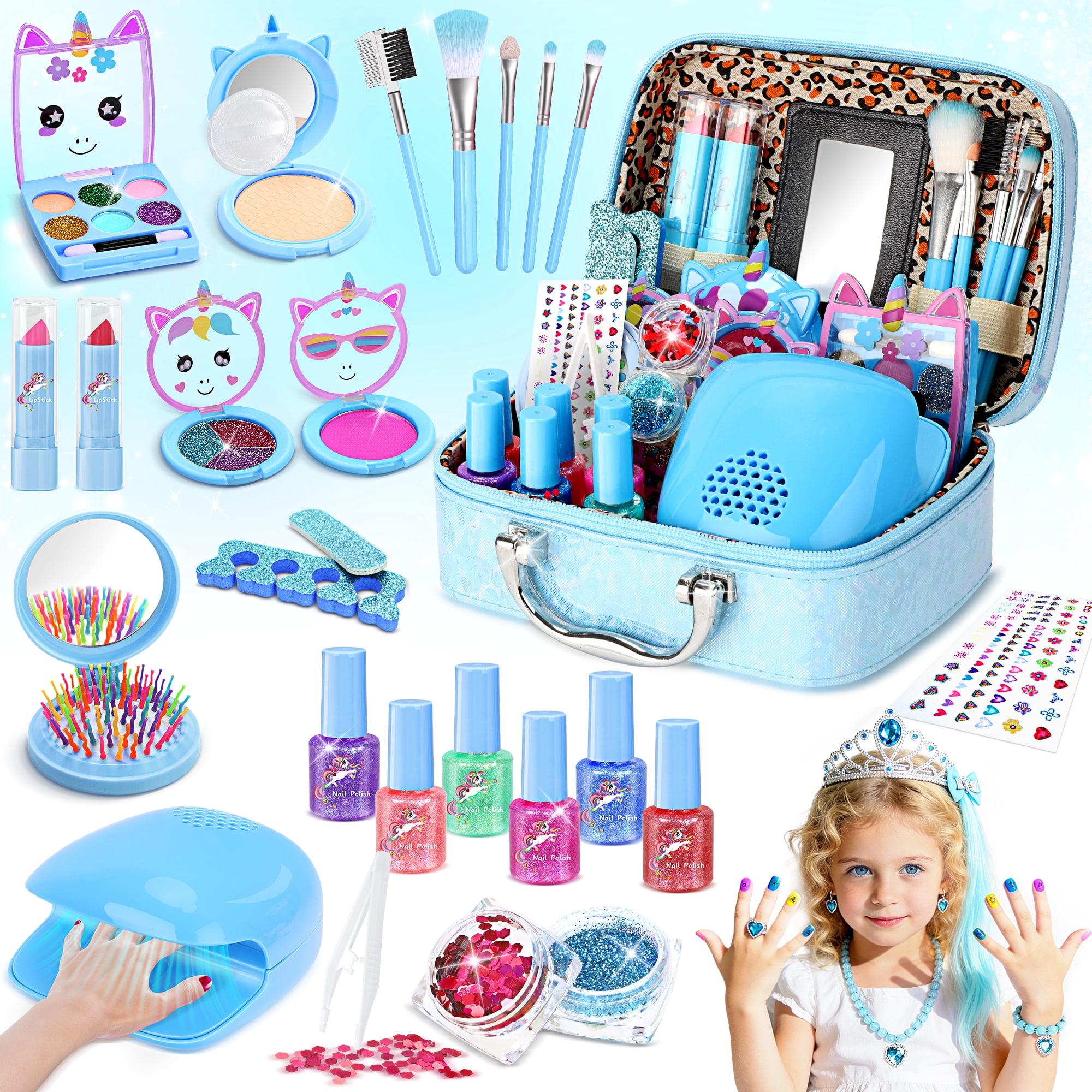 PERRYHOME 2 In 1 Kids Makeup & Nail Polish Set, Frozen Toys for