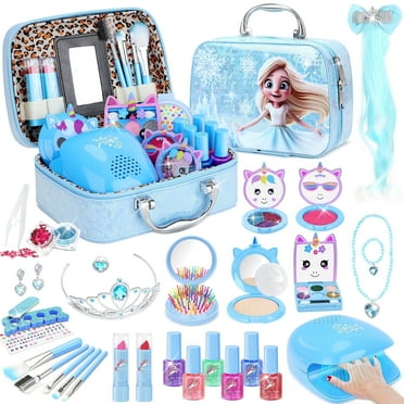 PERRYHOME 2 In 1 Kids Makeup Girls Frozen Toys & Kids Nail Polish Set for Girls, Non-Toxic Quick Dry Nail Art Salon Kit with Nail Dryer and Peelable Nail Polish, Ideal Gift Toys for Girls Age 3-12