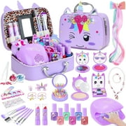 PERRYHOME Kids Makeup Kit for Girl - 2 In 1 Kids Washable Makeup Toys & Nail Art Kits with Nail Dryer, Princess Dress Up Set for Girls, Real Girls Makeup Set for Ideal Gifts Toys for 3-12 Year