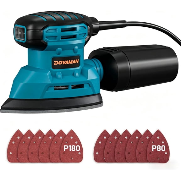 130W Detail Sander, 12000RPM Palm Sander Tool, Dust Collection System, 12PCS Sandpaper, Compact Hand Tool for Wood Steel Surfaces