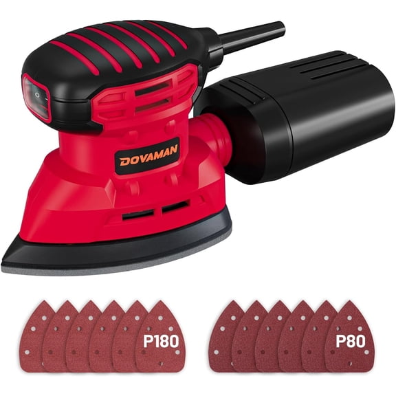 130W Detail Sander, 12000RPM Palm Sander Tool, Dust Collection System, 12PCS Sandpaper, Compact Hand Tool for Wood Steel Surfaces