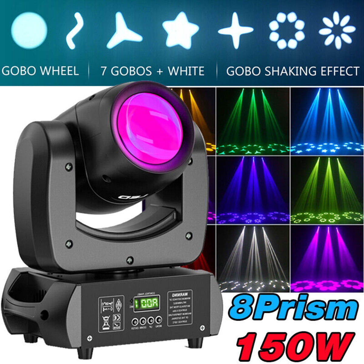 130W LED Moving Head Light RGBW 8 Gobo 8 Beam Stage Spot Lighting DJ Disco  Show w/DMX Sound Activated 