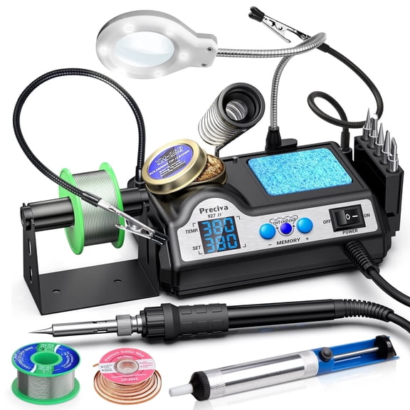 130W Rapid-Heat Dual-Display Digital Soldering Station Set with 5 Soldering Tips + Auxiliary Clamp Heats to 300°C in 15 Seconds Suitable for Precision Soldering/PCB Repair