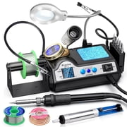 130W Rapid-Heat Dual-Display Digital Soldering Station Set with 5 Soldering Tips + Auxiliary Clamp Heats to 300 C in 15 Seconds Suitable for Precision Soldering/PCB Repair