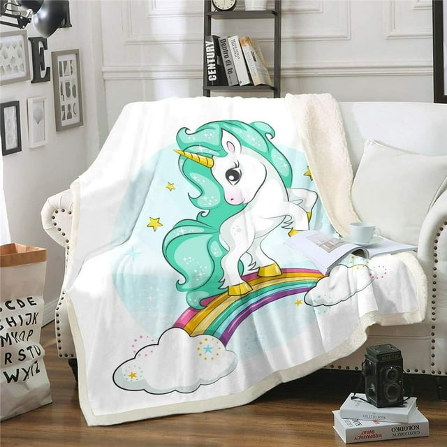 130X100CM Children's Fleece Blanket Magical Pattern Unicorn Unicorn