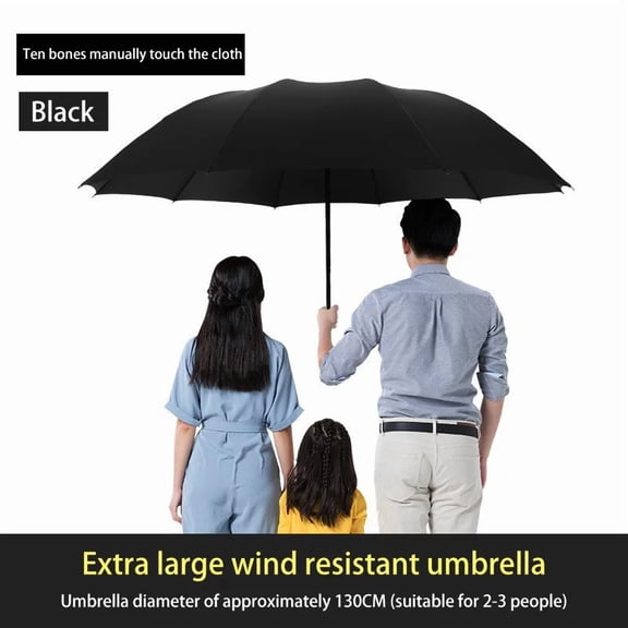 130cm Extra-Large Folding Umbrella Heavy Duty Windproof Waterproof Sun Rain Umbrella Reinforced Portable Travel Umbrella for Family Outdoor Use