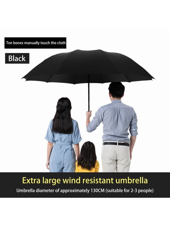 130cm Extra-Large Folding Umbrella Heavy Duty Windproof Waterproof Sun Rain Umbrella Reinforced Portable Travel Umbrella for Family Outdoor Use