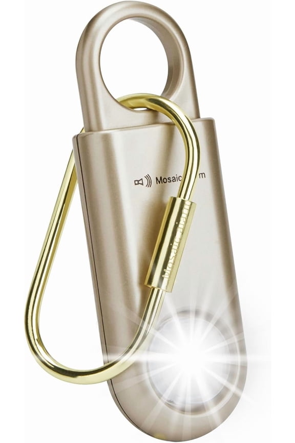 130dB Personal Safety Alarm Ultra Bright Strobe Light. Loud Sound Keychain Siren for Women, School Children, Night Runners, Hiking. Bear Alarm Deterrent. SOS Emergency Self Defense Alerts. Gold