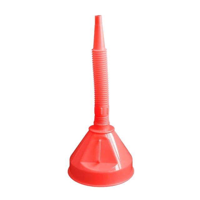 130ml Multi Functional Oil Filling Funnel with Strainer, Leak Proof Wide Mouth Car Funnel with Hose, Plastic Funnel for Oil Change and Fluids, Flexible PVC, Red