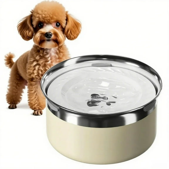 130oz Dog Water Bowl No Spill, Slow Water Feeder 3.85L Large Capacity, Non Slip No Splash, Pet Slow Feeder No Drip, 304 Stainless Steel Water Bowl, Vehicle/Outdoor/Indoor, White