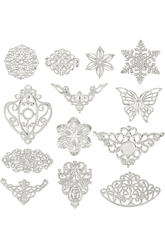 130pcs 13 Styles Filigree Connector Charms Links Platinum Corner Embellishments Protectors Hollow Filigree Flower Charm Resin Filler