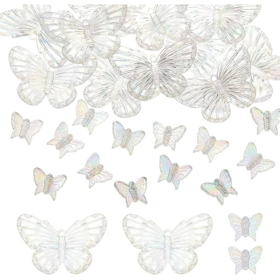 130pcs 3D Glittery Butterfly Charms Butterfly Resin Pendants Butterfly Cabochons Electroplated Butterfly Resin Charms