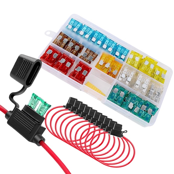 130pcs Auto Fuses Holders Set for 12V Vehicles Waterproof Inlines Flat Fuses Holders with 14 Standard Fuses Holders