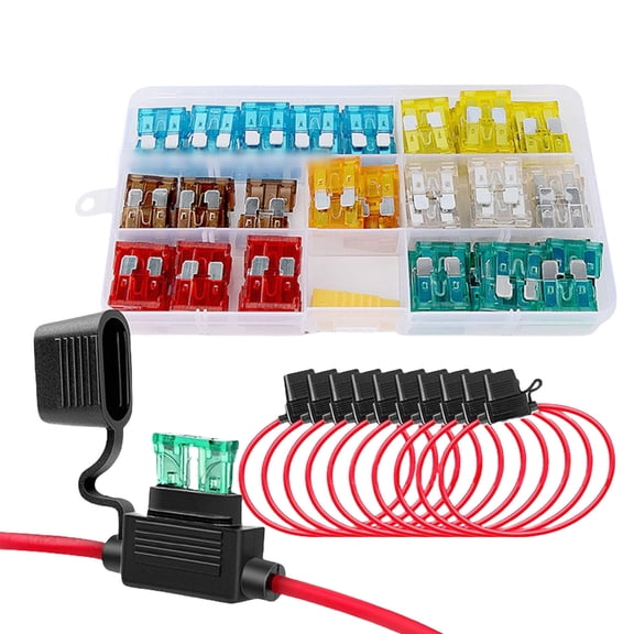 130pcs Auto Fuses Holders Set for 12V Vehicles Waterproof Inlines Flat Fuses Holders with 14 Standard Fuses Holders