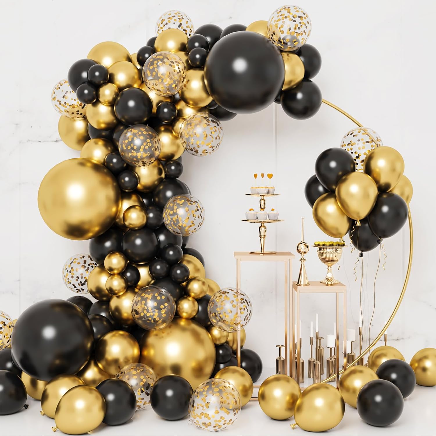 130pcs Black and Gold Balloons, Balloons Garland Arch Kit, Black Metal ...