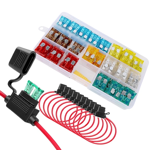 130pcs Inlines Car Fuses Holders 12V Designs Includes 14 Standard Fuses for Various Vehicles