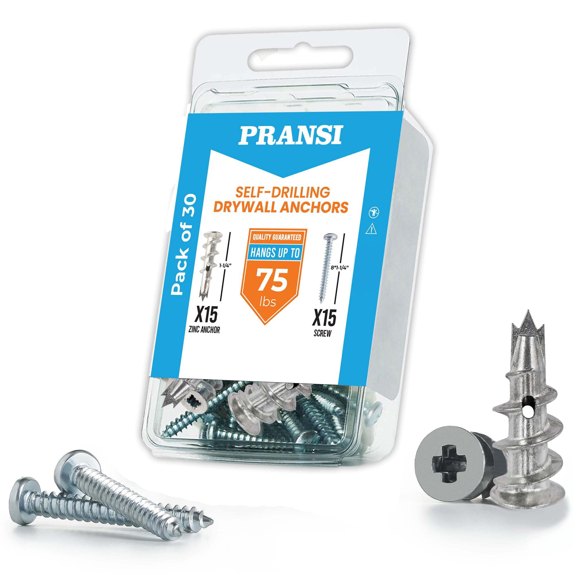 130pcs Self Drilling Drywall Anchors and Screws Kit | #8 x 1-1/4” Drywall Screws and Anchors for Sheetrock | No Pre-Drill Required | Dry Wall Anchors for Drywall Heavy Duty | Holds Up to 75lbs