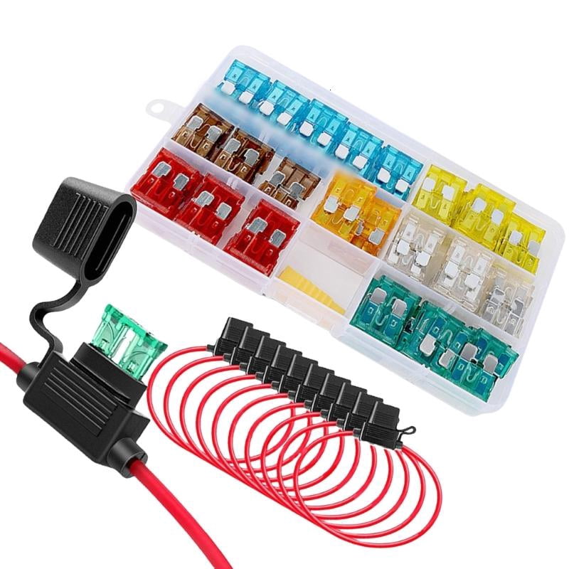 130pcs Automotive Fuses Holders Pack 12V Inlines Flat Fuses Holders with 14 Standard Fuses Holders Accessory for Car