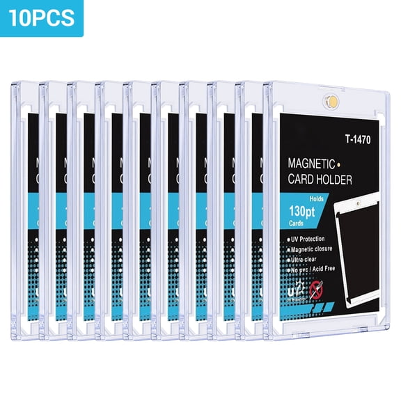 130pt Magnetic Card Holders for Trading Cards, UV Protection Hard Acrylic Card Protectors for Sports, Baseball, Game, Standard Display - 10PACK