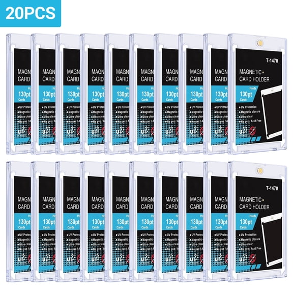 130pt Magnetic Card Holders for Trading Cards, UV Protection Hard Acrylic Card Protectors for Sports, Baseball, Game, Standard Display - 20PACK