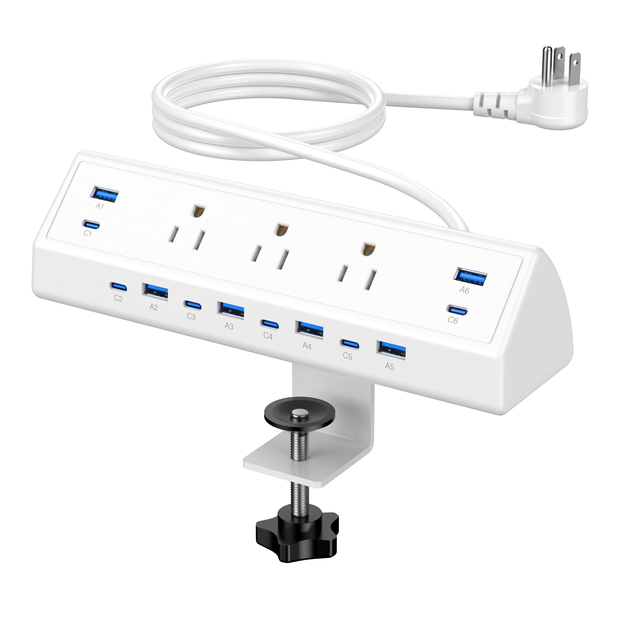 130w Desk Clamp Power Strip  12 Usb Ports (6 Pd 65w Usb-c) Surge Protector Etl Listed Hub Extension Cord Fast Charging Station For Home Office Edge Mount (white 12 Usb-130w)